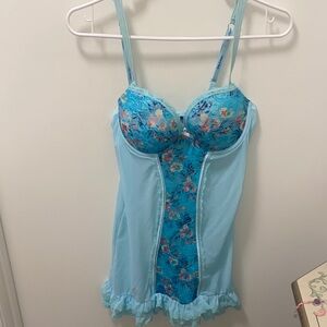 Daisy Fuentes Floral Lace Chemise in Light Blue